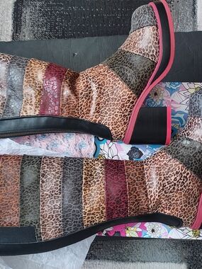 Irregular Choice Brown black Leopard Pattern winter woman long boot shoes